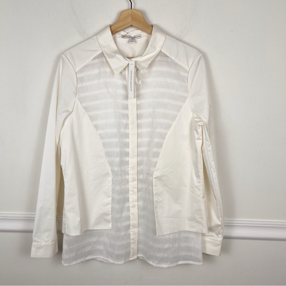 NEW Chelsea and‎ Walker Ivory Sheer Tuxedo Shirt Size 10
